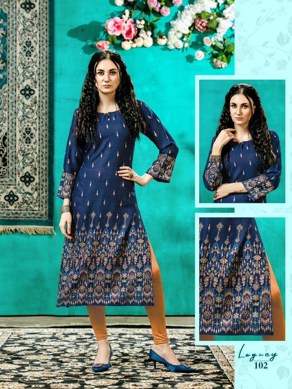 Legacy Latest Ethnic Wear Straight Cut Rayon Designer Kurti Collection